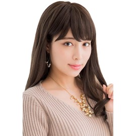 Wig, Madeleine Long, Made of Japanese Fiber, Loved Long with One Curl Ends, 9 Colors, Heat Resistant, Natural, Long, Straight Black Hair - #03CFM Cafe Mocha