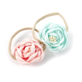 My Lello Baby Girl Ranunculus Flower Stretchy Nylon Elastic Headbands Set 2pcs - Small - Blush Pink/Mineral Ice
