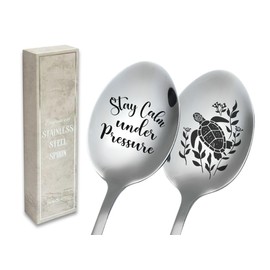 INNObeta Sea Turtle Gifts for Women, Stainless Steel Engraved Spoon for Sea Turtle Lovers, Gift Ready Package, 2 Pieces