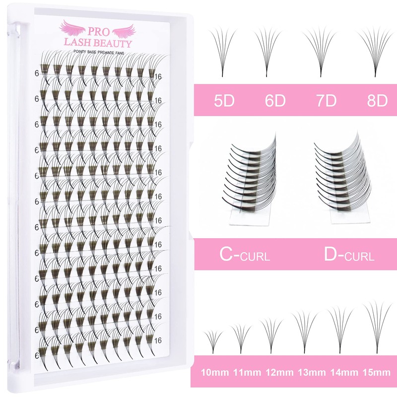 Ready-to-Use Eyelash Fans, 9D-D-0.07-12, Ready-to-Use Fan Eyelash Extensions, 0.07 Volume