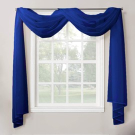 Decotex 1 Piece Sheer Voile Home Decor Fully Hemmed Scarf Valance Swag Topper (37" X 216", Royal Blue)