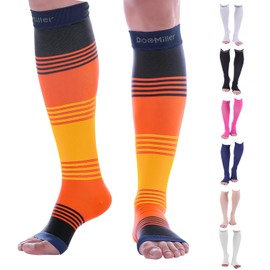 Doc Miller Open Toe Compression Socks for Women & Men 8-15 mmHg, 1 Pair, Support Shin Splints, Varicose Veins Recovery (Sun Stripes, X-Large)