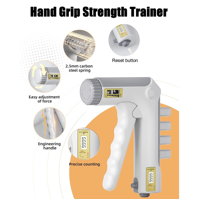 Hand Grip, Hand Strengthener, Finger Exerciser, Smart Counting Hand Exerciser