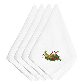 Caroline's Treasures Christmas Bounty Embroidered EMBT2977NPKE Cloth Napkin Set of 4, 20", Multicolor