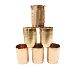 Gavya International Plain Copper Glass Copper Tumbler Set for Moscow Mules Water Drinking Glasses Serving and Drinking Water For Health benefits Ayurveda 8.5 Ounce (250 ml) set of 6