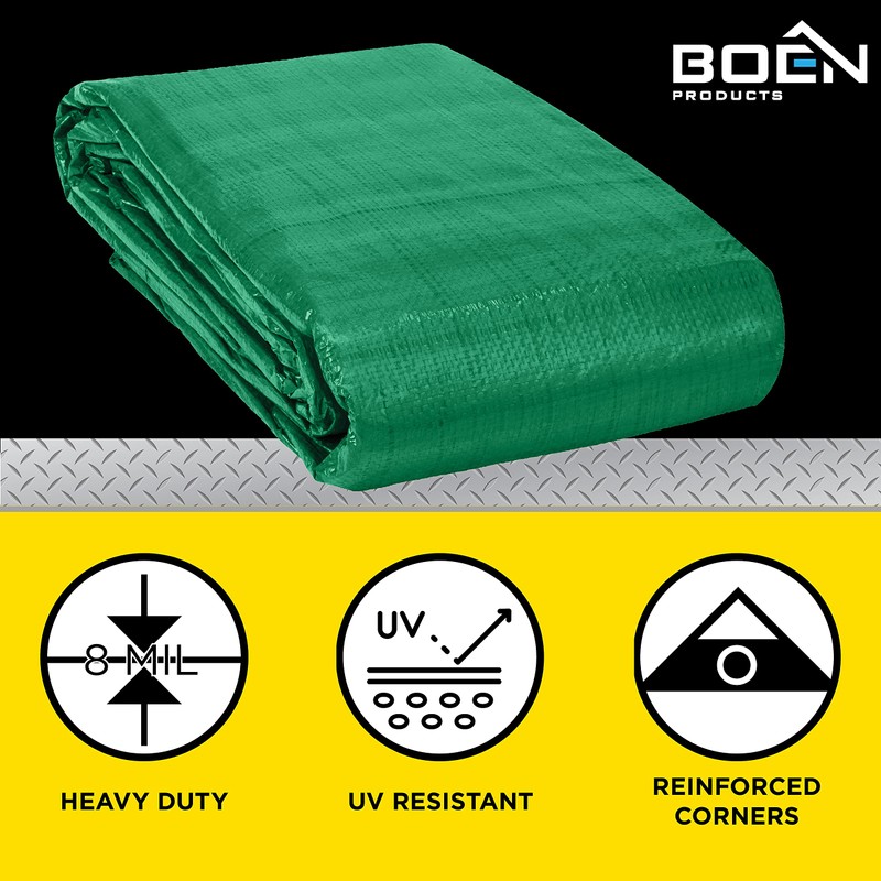Green Tarp Heavy Duty Waterproof 8 Mil Thick Material, Multi-Purpose