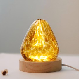 Wisifayardin Hand Blown Glass Night Light with Wood Base for Bedroom,Bookshelf,Bedside Table,Living Room - Amber