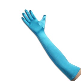 Tapp C. Classic Adult Size 22" Long Opera Length Satin Gloves - Aqua Blue