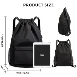 Sofanler Sports Drawstring Backpack String Swimming Gym Bag Backpack with Shoes Compartment and Pocket for Men Women (black)