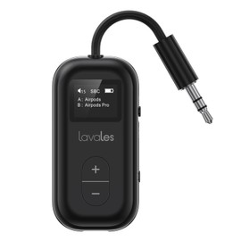 Lavales SafeFly Dual - Premium Aeroplane Bluetooth 5.3 Adapter for 2 AirPods or Headphones, aptX Low Latency, 3.5 mm AUX Jack Audio Transmitter with OLED Display for Air Travel, TV, Tablets