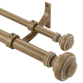 Mayrhyme Wood Double Curtain Rod for Windows 36 to 72 Inches (3 to 6 ft), Adjustable Heavy Duty Double Drapery Rods, Farmhouse Collection Decorative Design with Porch Doorknob Finials,Weathered Oak