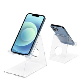 Toiyason Cell Phone Stand, Desk Phone Holder, Cradle, Dock, Compatible with All 4-8inch Phones, Office Kitchen Traveling Accessories Transparent