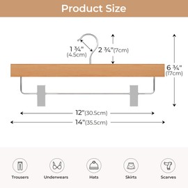 StorageWorks Pants Hangers with Clips, Wooden Clothes Hanger for Skirts, Jeans, Shorts, 10 Pack