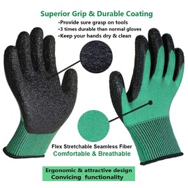 3 Pairs Colourful Gardening Work Gloves Superior Grip Coating Comfortable Breathable for Outdoor Garden DIY Construction Car Multipurpose