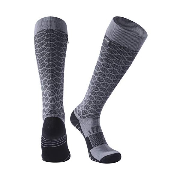 RANDY SUN Waterproof Breathable Skiing Socks, Unisex Coolmax Quality Cycling Running Trekking Climbing Knee Length Socks, 1 Pair-Grey-Knee High Socks,Medium