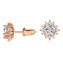 Cubic Zirconia Stud for Women - Rose Gold Hypoallergenic CZ Stud Earrings