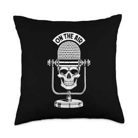 On The Air Podcast Microphone Skull True Crime Podcaster Throw Pillow