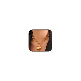 kepvrio Heart Necklace for women Chunky Gold Heart Pendant Necklaces Hip Hop Heart Choker Necklace Fashion Puffy Heart Necklace Simple Gold Charm Necklace Jewelry (Style-A)