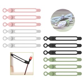 [12本 4色]UMUSTケーブルバンド コードまとめる シリコン ケーブル まとめる 結束バンド 収納バンド 多機能 ケーブルクリップ 弾性 繰り返し再利用 コードバンド ケーブルタイ オフィス キッチン 机 卓上への配線 イヤフォン 電気ワイヤー USB充電ケーブル等の束る 収納 整理 まとめる（ブラック、ピンク、ホワイト、グリーン）