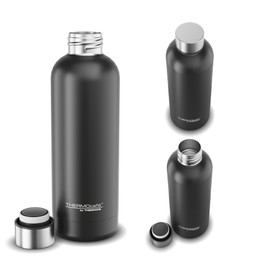 TC DAILY BOTTLE 0.50 L, black matt, stainless steel thermos flask, 6 hours hot / 12 hours cold, completely leak-proof for school, office, water bottle, insulated bottle