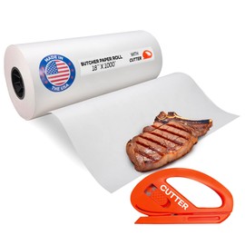 White Butcher Paper 18" x 12000" (1000 feet) with Cutter - USA-Made Natural Butcher Paper Roll for Meat & Fish - Uncoated, Unwaxed & Food-Grade Material for Smoker, Grilling & BBQ by IDL Packaging