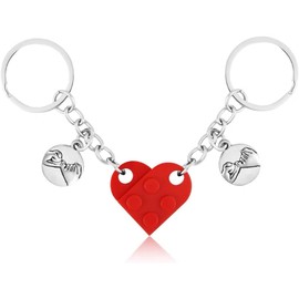 MPK Heart Keychain Set for Couples, 2 Pcs for Boyfriend Girlfriend and Friendship Matching Heart Colorful Keychains. (Red+Hand in hand)