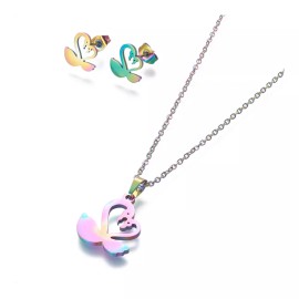 Unbranded Stainless Steel Set Stud Earring Pendant Necklace Swan 17.7" Pin 0.8mm P485