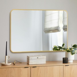 CULER Gold Bathroom Wall Mirror,24 x 36 Inch Rectangle Vanity Modern Tempered Glass Mirror for Bedroom,Living Room,Entryway