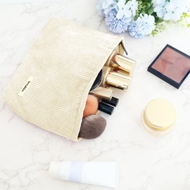 ZLFSQR Corduroy Makeup Bag for Women Small Corduroy Cosmetic Bag Large Cute Travel Makeup Pouch for Purse White Cloth Cosmetic Pouch Zipper Storage Organizer Canvas Toiletry Bags