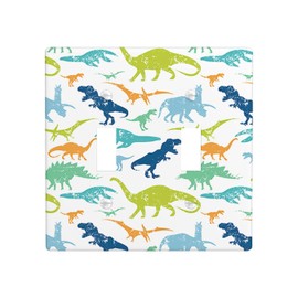 Moslion Colorful Dinosaur Double Toggle Wall Switch Covers Green Blue Wildlife Animal Dino Watercolor 2-Gang Wall Plate Outlet Plug Covers Light For Kitchen Home Bathroom