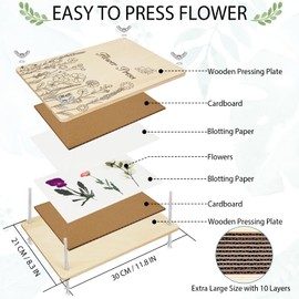 Dreamon Large Flower Press Kit - 11.8" x 8.3" 10 Layers DIY Wooden Flower Pressing Kit with Storage Bag Arts and Crafts Kits for Adults & Teens, Great Gift for DIY Arts and Crafts Lovers