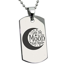 Tioneer Stainless Steel Crescent I Love You to the Moon and Back Dog Tag Pendant Necklace