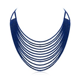 Flyonce Multi Layered Chunky Collar Necklace, Glitter Blue Rhinestone Waterfall Multi-Strand Chains Statement Bib Necklace Costume Jewelry for Wedding Party