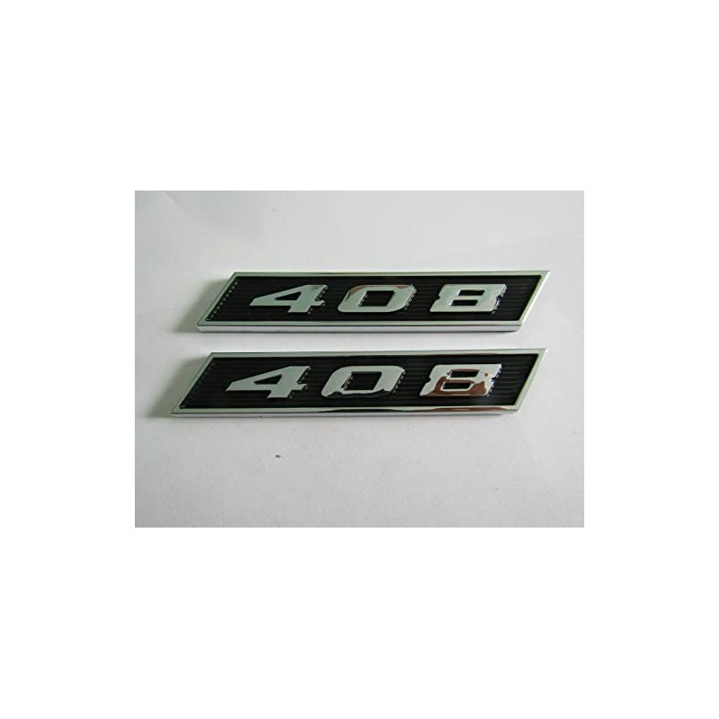 SLANTED 408 ENGINE SIZE HOOD SCOOP EMBLEMS - PAIR