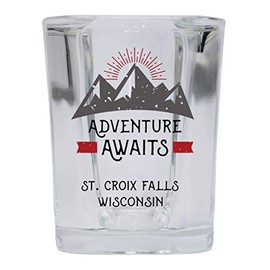 St. Croix Falls Wisconsin Souvenir 2 Ounce Square Base Liquor Shot Glass Adventure Awaits Design