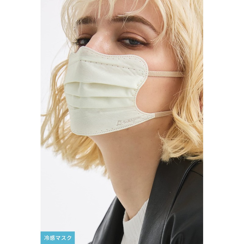 [D.masque] 【冷感マスク】 オフホワイト × ライトベージュ For Ladies' & Men's【ウイルス飛沫99％カット・不織布3層構造・デザインマスク】 5枚入