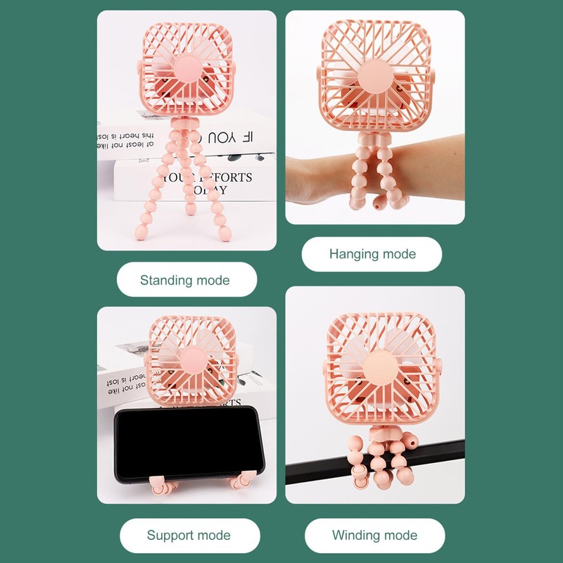 Portable Stroller Fan, 3 Wind Speed Flexible Camping Fan Winding