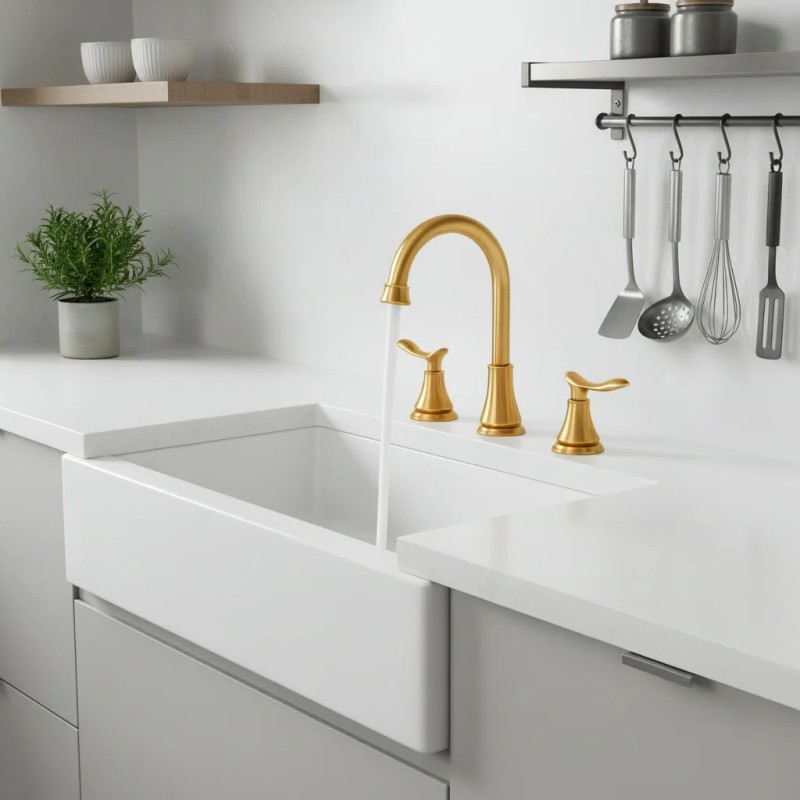 Bathroom Sink Faucet 2 Handle 8 Inch Widespread Deck Mounted