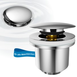 kör4u Design Pop Up Valve Chrome 1 1/4 Inch Universal Drain Fitting for Washbasin and Sink, Click Clack Sink Plug, Drain Valve, Includes Seals