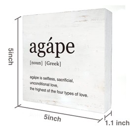 Greek Art Agape Definition Wood Box Sign Home Office Decor Anniversary Wooden Box Sign Block Plaque for Wall Tabletop Desk Decoration