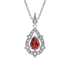 Esse Marcasite Sterling Silver Victorian Garnet and Marcasite Necklace of Length 46cm
