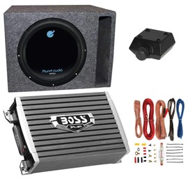 Planet Audio AC12D 12" 1800W 4 Ohm DVC Car Subwoofer Package with Boss Audio 1500W Mono A/B Amplifier, Wiring Amp Kit and QPower Vented Sub Enclosure
