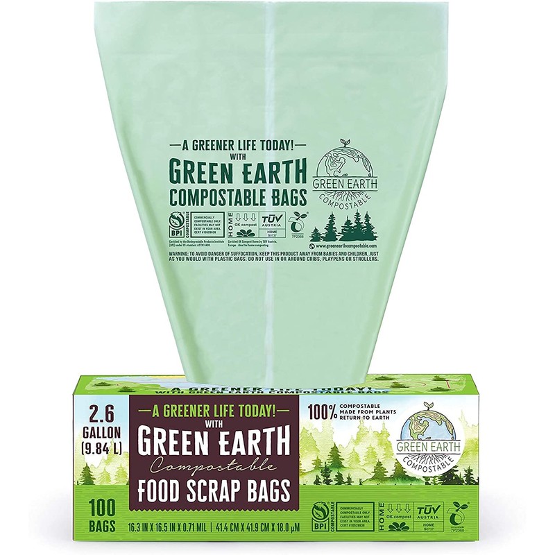 Green Earth Compostable Food Scraps Waste Kitchen Trash Bags, 100-Count, 2.6