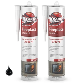 Kraken Bond High Temperature Black Fireplace Sealant 2732°F - (2x10.1oz.) Fire Resistance Up to 2732°F, High Temp Fire Caulk for Ovens, Stoves, Chimneys - Fast Dry, Paintable, Non-Flammable, 2 Pack