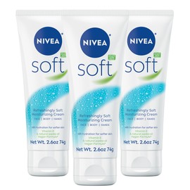 NIVEA NIVEA Soft Refreshingly Soft Moisturizing Cream, Lightweight Moisturizer for Face, Body and Hands, Body Cream Enriched with Jojoba Oil and Vitamin E, 2.6 Oz Tube, Pack of 3