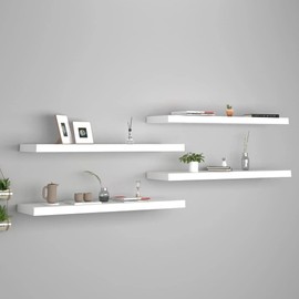 Udorich Floating Wall Shelves Set of 4, Invisible Mounting System, 35.4" x 9.3" x 1.5", Durable MDF and Metal, White