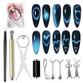 8-in-1 Cat Eye Magnet Set for Nails, French, Circular Hole, Heart Cat-Eye Magnets Tool, Cylinder Cat Eye Magnet Nail Art Pen, Magnet Guides for Cat-Eye Nail Effect (Yellow Sets)