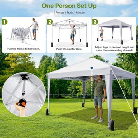 Driftalia 10x10 Pop Up Canopy with Sidewalls, Outdoor Instant Canopy Tent with Carry Bag for Commercial Events, Camping, Backyard Parties - White