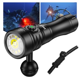 Wurkkos DL08 Dive Light, 3600 Lumens Rechargeable Scuba Underwater Lights with Red and UV Light, IP68 Underwater Video with Infinite Brightness Adjustment and 5000mAh Battery for Night Diving