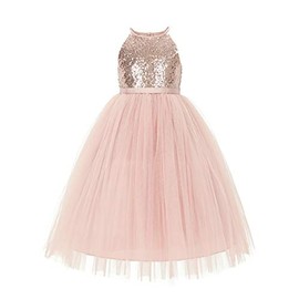 Sequin Halter Junior Flower Girl Dress Ceremonial Gown Communion Baptism 202 8